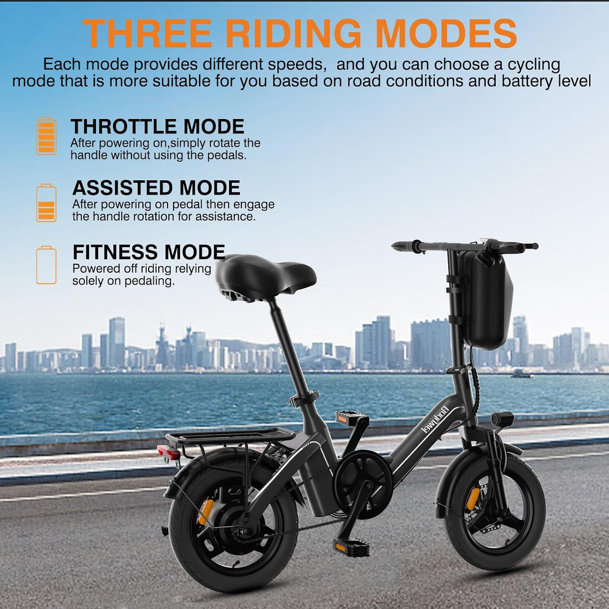 Folding Electric Bike for Adults Teens, 400W Peak Motor Electric Bicycle