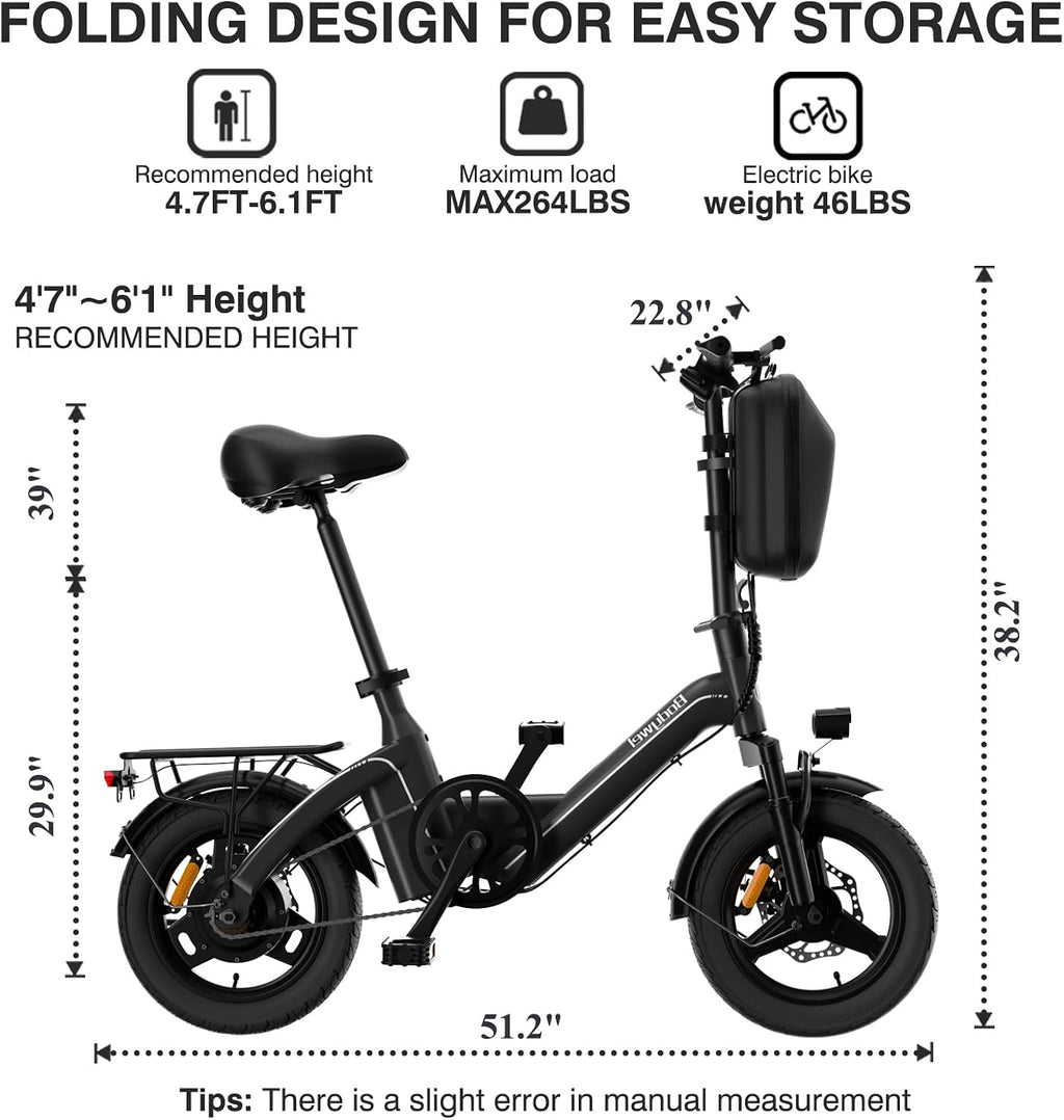 Folding Electric Bike for Adults Teens, 400W Peak Motor Electric Bicycle