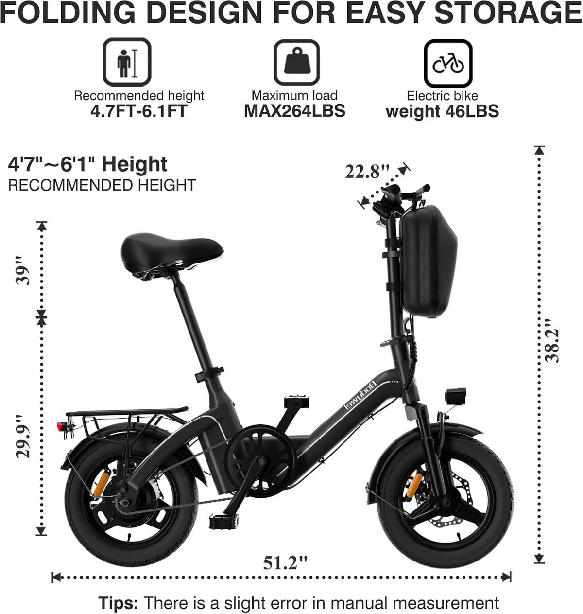 Folding Electric Bike for Adults Teens, 400W Peak Motor Electric Bicycle