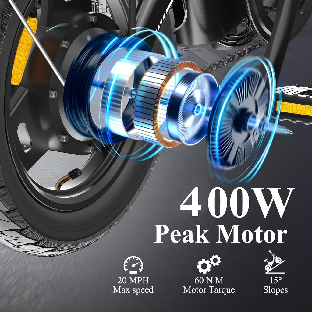 Folding Electric Bike for Adults Teens, 400W Peak Motor Electric Bicycle