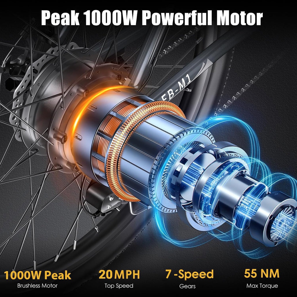 Electric Bike for Adults, 1000W Peak Ebike, 50Miles Electric Mountain Bike