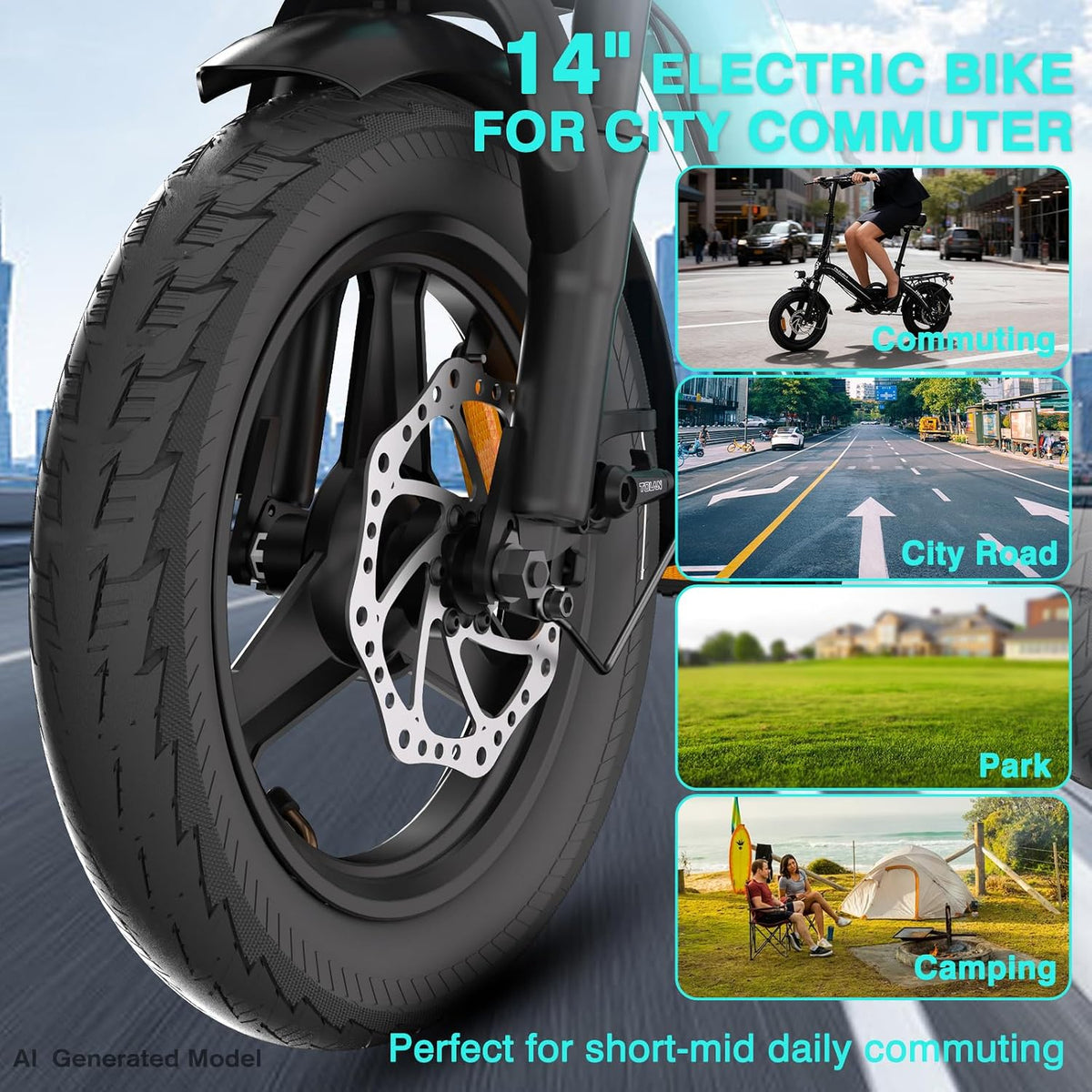 Folding Electric Bike for Adults Teens, 400W Peak Motor Electric Bicycle